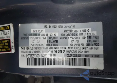 2007 Mazda Cx-9 Sport from USA, damaged, VIN JM3TB28YX70114280